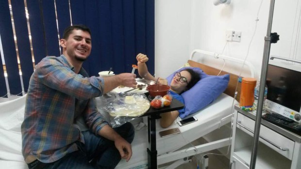 Being fed delicious Lebanese food and lots of Morphine during my back problem in the hospital in Freetown.